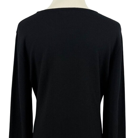 Garnet Hill Sweater Dress Women's Medium Long Sleeve Midi Knit Merino Wool Black - Picture 8 of 12